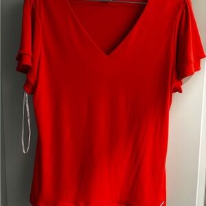 Women's Red Orange V-Neck Top